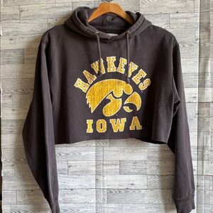 Iowa Hawkeyes gray‎ distressed Cropped Hoodie Sweatshirt Tailgate Size large